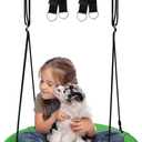 24 Inch Saucer Tree Swing Set for Kids & Adults, Adjustable Flying Swing Seat for Backyard or Outdoor Playground, Green & Black