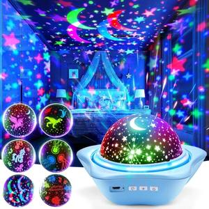 One Fire Night Light for Kids Easter Gifts, 6 Films+78 Lighting Modes Ceiling Star Projector,Rechargeable Night Light Projector,360°Rotion Star Lights for Bedroom Decor,Kids Sensory Toys Easter Toys