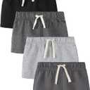 Feyoyi 4 Pack Baby Boy Shorts Cotton Pull On Baby Shorts Infant Boy Clothes Summer Casual Elastic Waist with Drawstring Black, Dark Gray, Ash Gray, Charcoal Gray Set A 3-6M