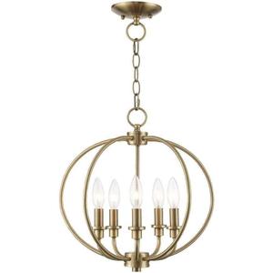 Livex Lighting 4665-01 Milania 5-Light Hanging Lantern, Antique Brass, 16"L x 16"W x 15.25"H