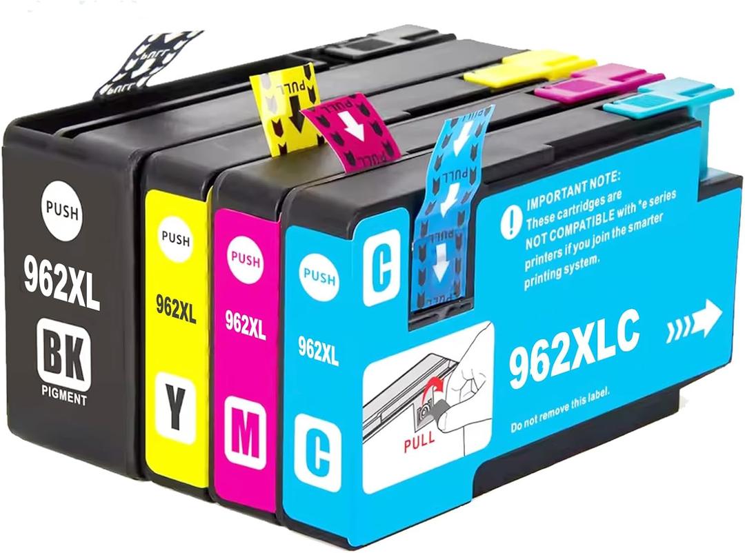 962XL Ink Cartridges Combo Pack, 4 Pack Replacement for 962XL 962 Ink Cartridges Work with Officejet Pro 9010 9012 9015 9018 9020 9025 Printers(Black/Cyan/Yellow/Magenta)