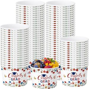 2 x Funnymoom 50 Pack Red White Blue Wildflower Graduation Ice Cream Cups 9 oz Class of 2026 Congrats Grad Disposable Dessert Snack Cups Floral Graduation Paper Soup Bowls for College High School Party, about 3.5 x 2.4 x 2.8 inches/ 9 x 6 x 7.2 cm
