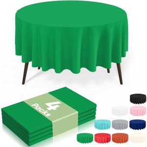 misaya 4 Packs Disposable Plastic Table Cloth, 84" Round Waterproof Tablecloth, Leakproof & Sturdy Decorative Table Covers for Picnic, Party and Outdoor, Green