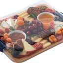 Farberware Build-A-Board Bamboo Cutting Board with Built-in Compartments and Clear Locking Lid with Navy Handles, Perfect for Charcuterie, Snacks, and More