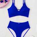 Limeeke Women's High Waisted Bikini Set V Cut Bottom Two Piece Swimsuit Cross Front Adjustable Strap Bathing Suit, S