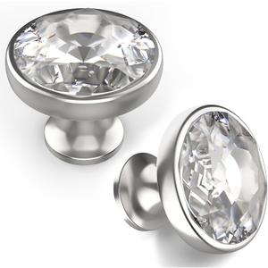 Asidrama 10 Pack Satin Nickel Kitchen Cabinet Knobs - Clear Crystal Drawer Knobs for Dresser Drawers (Single Hole Knob)