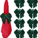 KPOSIYA Christmas Bow Napkin Rings Set of 8, Green Bow Napkin Rings,Chic Velvet Bowknot Napkins Holders for Dinning Table SettingWinter Festive, Christmas, Banquet, Party,Thanksgiving