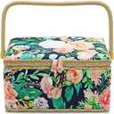 Large Sewing Basket with Accessories, Sewing Organizer Box for Sewing Supplies and DIY Crafting Tools Storage Christmas Gift for Sewing Craft Lovers (Green flowers)