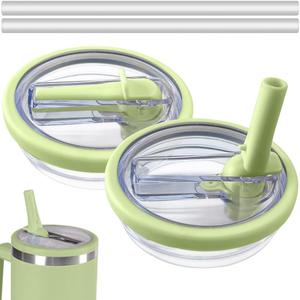 2 Pack Flip Straw Leak Proof Lid for Stanley 40 oz Tumbler Quencher - 40oz Reusable Spill Proof Lid Top Cover Stanley Cup Accessories - Replacement of Leaking Original Stanley Lids - Green