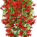 4 Pcs Artificial Hanging Flowers for Outdoors Spring Summer Faux Silk Daisy Flowers UV Resistant Realistic Fake Hanging Plants for Outside Home Indoor Planter Porch Garden Yard Decor Red