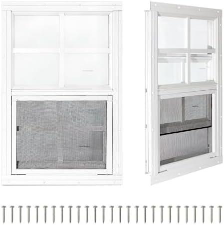 COLORPAPA 2 Pack Shed Windows,12" x 18" Small Sliding Windows,Flush Mount Windows with Tempered Glass and Fiberglass Screen for Shed, Chicken Coop, Playhouse, Household, Garage, Barns (White)