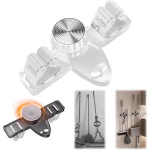 Broom Holder Mop Hanger Wall Mount, No Drill Suction Cup Mop and Broom Organizer with Hooks, Space Saving Adjustable Rack Removable Mop Clip for Bathroom, Kitchen, Garage, Laundry Room (White)