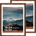 iRahmen 18x24 Poster Frame with 16x20 Mat - Plexiglass Wooden Picture Frames for Photo Wall Gallery Mounting (Dark Brown, Set of 2)