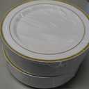 Goodluck 100PCS Gold Plastic Plates, 10.25 Inch Dinner Plate with Gold Rim, Heavy Duty Disposable Plastic Plates for Party, Wedding, Birthday & Daily Use