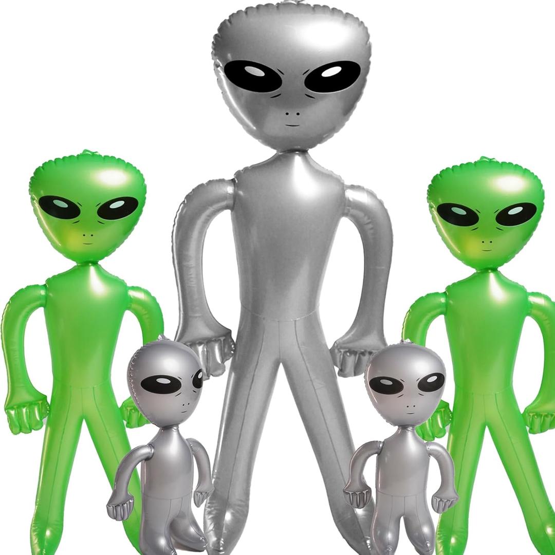 5 Pcs Inflatable Alien, Blow Up Aliens include 67"/ 35"/18", Alien Inflate for Halloween, Space Birthday Party