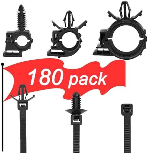 180Pcs Wire Loom Clips for Car Push Mount Zip Ties Assorted Sizes Automotive Fuel Line Cable Ties 6 Inch Wire Holder for Car Zip Ties Anchors Screw Mount Zip Tie Automotive Wiring Clip