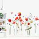Runtoo Poppy Flowers Art Stickers Butterfly Floral Wall Decals for Living Room Bedroom Decor
