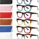 6 Pack Oprah Style Reading Glasses for Women Blue Light Blocking Computer Square Readers with Spring Hinge +2