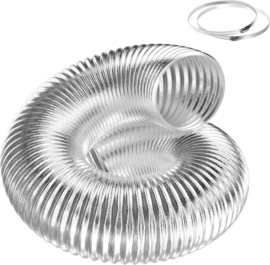 Flexible 12-Inch Aluminum Ducting, Dryer Vent Hose, Heavy-Duty Three-Layer Protection, 25-Feet Long for Heating Cooling Ventilation & Exhaust, Silver