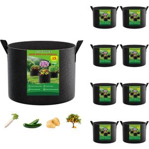FEED GARDEN 15 Gallon Grow Bags 8 Pack – Heavy Duty 300G Thick Fabric Plant Pots with Reinforced Handles, Breathable Drainage Planters for Tomatoes, Potatoes & Large Vegetables Indoor Outdoor