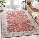 edrew 5x7 Washable Area Rugs for Living Room, Non-Slip Rug for Bedroom Non Slip Floral Vintage Print Rug Low Pile Carpet for Dining Kids Room Playroom Nursery Home Decor (Red, 5x7)