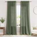 Olive Green Linen Curtains 96 Inches Long for Living Room Rod Back Tab Vintage Rustic Farmhouse Light Filtering Curtain Burlap Textured Linen Drapes 96 Inch Length for Dinning Room Bedroom 52x96 (Loden)