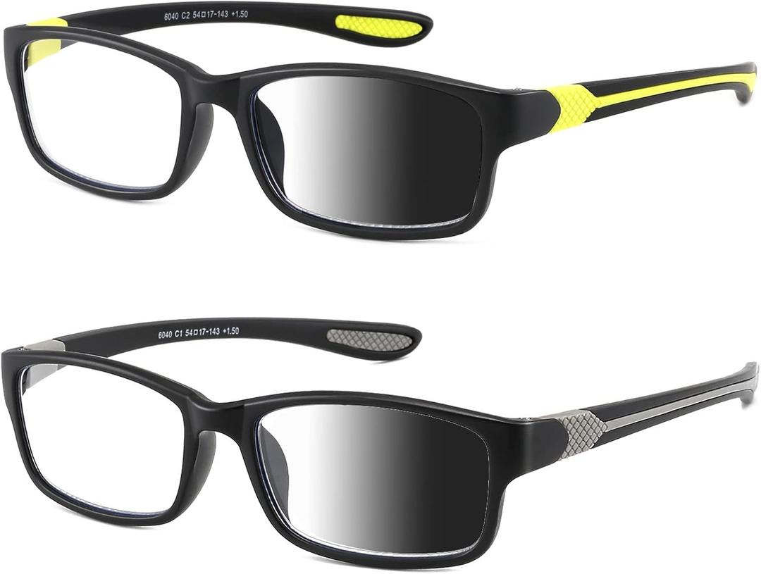 Wide Reading Glasses Blue Light Computer Reader Designer Sport Cheater Large Head Frame Photochromic Tinted Eyeglass (Photochromic black /Green+black/Gray))