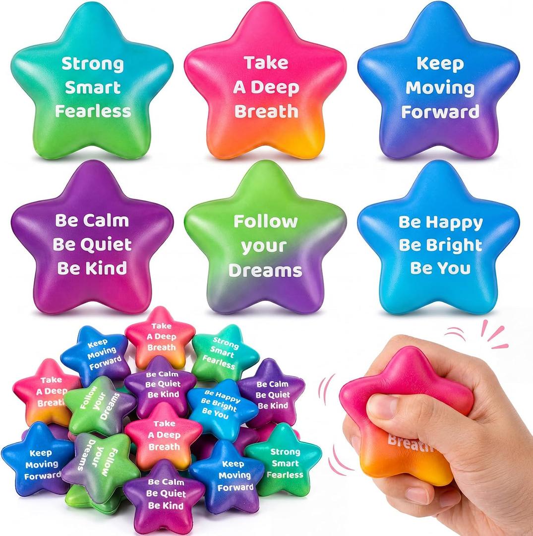 Aoriher 60 Pcs Stress Balls Bulk for Adult Stress Relief Gift with Quotes Motivational Inspirational Colorful Squeeze Balls Office Funny Small Anxiety Toys for Employee Student (Gradient Colors, Star), 4 cm/ 1.57 inches