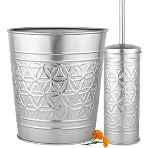 Autumn Alley Brushed Nickel Bathroom Trash Can and Toilet Brush Set 2-Piece Silver Metal Bathroom Accessories Set, Modern Farmhouse & Transitional Bathroom Decor