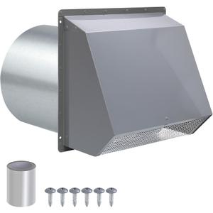 8 Inch Hooded Wall Vent with Screen and Damper, Wall Exhaust Vent Cover Cap for Exterior Ventilation and Outdoor Air Exhaust Kitchen Range Hood Dryer HVAC Duct, Galvanized Steel, Gray