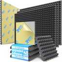 48 Pack Pyramid Sound Proof Foam Panels for Walls with Updated Self-Adhesive 2"X12"X12" High Density Acoustic Panels Sound Absorbing Fast-Expanding Soundproof Wall Panels for Gaming Studio Decor-Black
