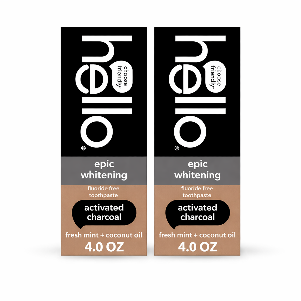 hello Epic Whitening Charcoal Fluoride Free Toothpaste, Activated Charcoal Toothpaste with Coconut Oil, Whitens Teeth Naturally, SLS Free, Fresh Mint, 2 Pack, 4.0 Oz Tubes