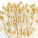 200PCS Cocktail Picks, Fancy Toothpicks for Appetizers, Decorative Bamboo Skewers for Appetizers Drinks Fruit, 4.7 Inch Long Wooden Gold Pearl Food Sticks Charcuterie Boards Accessories Party Supplies