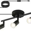 Plug in Track Light Black 3 Light Plug in Ceiling Lighting Fixture with 16.4' Long Cord,4 Way Ceiling Spotlight, Rotatable Wall Mount Light Head, Bulbs Not Included