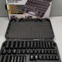 3/8'' Drive Impact Socket Set - 50-Piece Shallow & Deep Socket Set Metric and Standard Full with Universal Joint, Extension Bar, 1/2 to 3/8 Reducer, Hex Shank Socket Adapter, Ratchet Handle