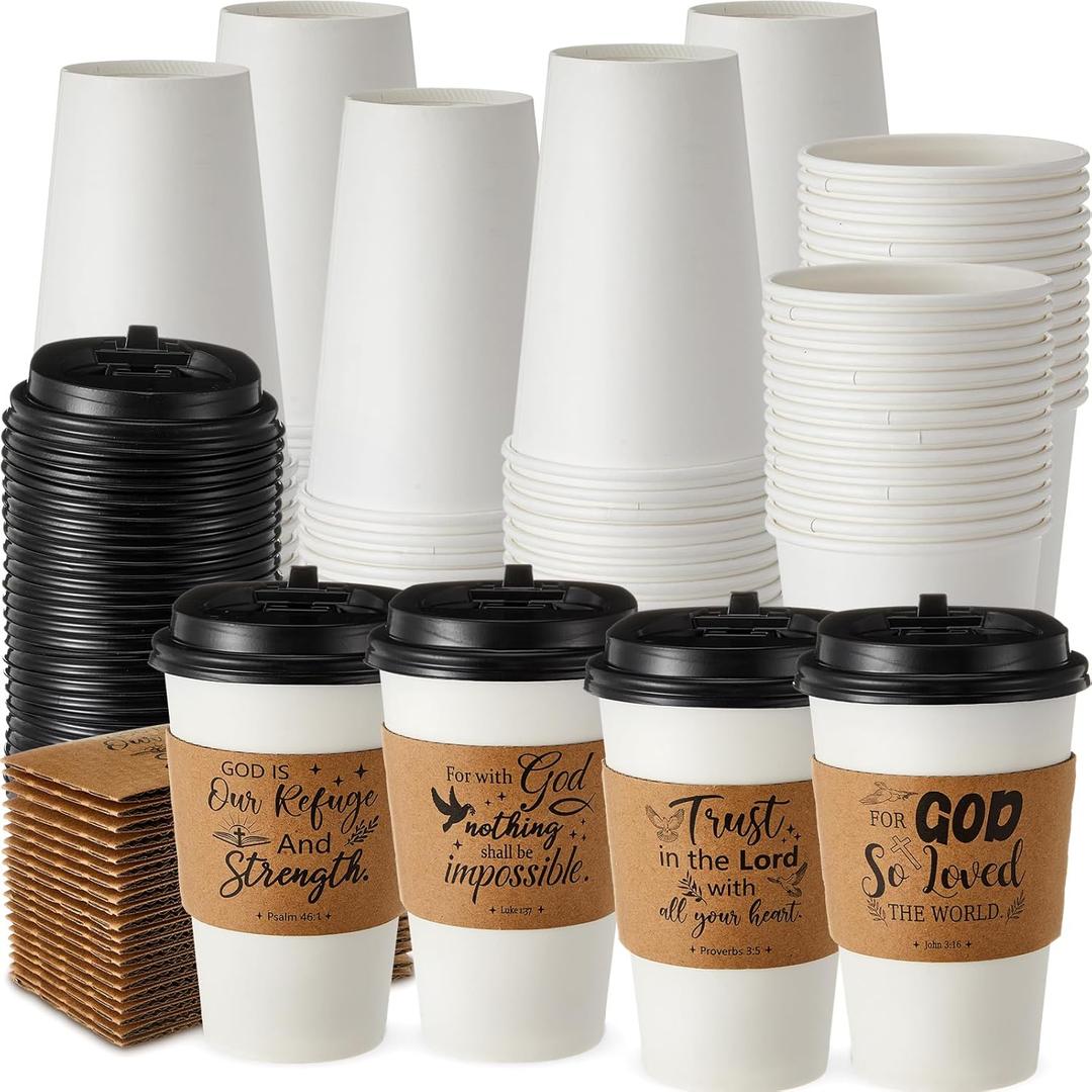 48 Sets 16oz Inspirational Christian Bible Verse Coffee Cups with Lids and Sleeves Religious Christian Paper Hot Coffee Cups for Church Religion Party Favor Sunday School Church Baptism 48 Sets 16oz Inspirational Christian Bible Verse Coffee Cups with Lids and Sleeves Religious Christian Paper Hot Coffee Cups for Church Religion Party Favor Sunday School Church Baptism