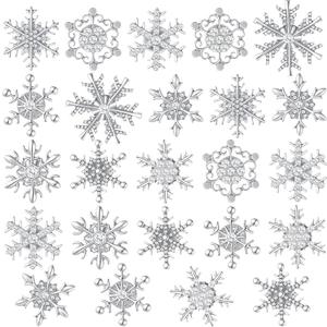 Tondiamo 24 Pieces Christmas Snowflake Brooches Pins Winter Holiday Rhinestone Snowflake Brooch Pins Crystal Sliver Brooches Bulk Set for Women Men DIY Family Christmas New Year Holiday Party Gifts