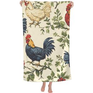 Rooster Beach Towel 31inx51in, Farm Chicken Sand-Free Microfiber Bath Towel Ultra Soft Quick Dry Pool Towel Absorbent Towel Lightweight Towel for Swimming Bathroom Decor