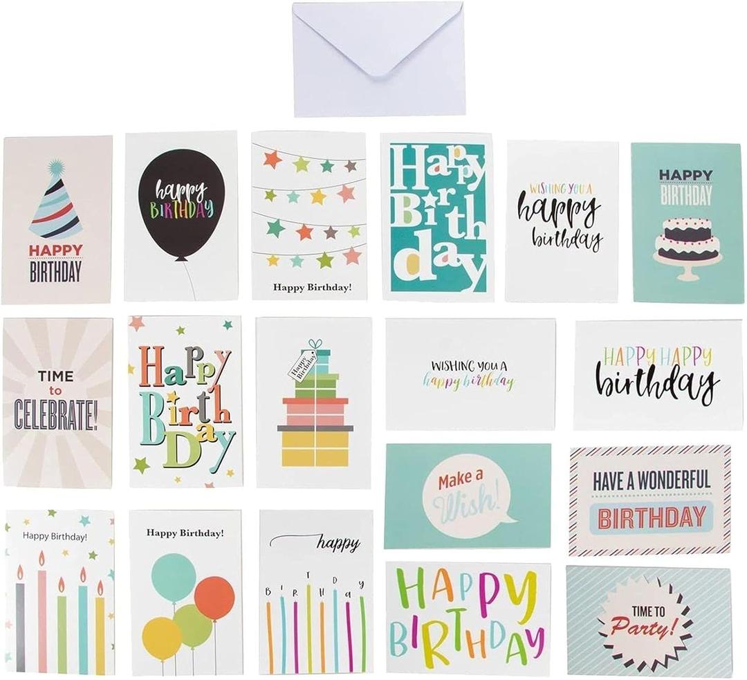 BEST PAPER GREETINGS 144 Pack Happy Birthday Cards Bulk with Envelopes for Kids, Work, Office, Friends, Family, Business - Blank Inside with 18 Designs, 4x6 In