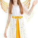 ComfyKit Halloween Angel Costume for Girls, Kids Angel Dress with Wing&Halo, Girls Outfit Set for Role Play Parties (Small)