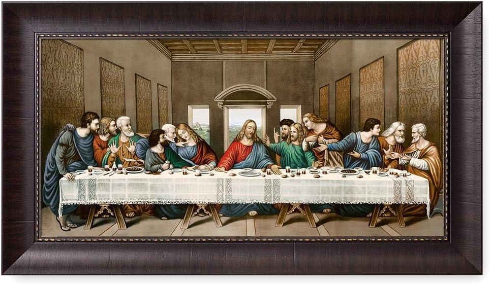 DECORARTS The Last Supper by Leonardo Da Vinci. Giclee Prints on Canvas with Matching Retro Style Brown Frame. Total Size w/Frame: 33x19, Ready to Hang. GY