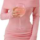 FAIRY SEASON Women's 2025 Off The Shoulder Sweater Mini Dress Long Sleeve Bodycon Cocktail Party Dresses (Medium, Pink)