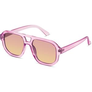 livho Trendy Polarized Square Aviator Sunglasses Women Men Square Eyewear Frame, Retro Sun Glasses for Women Men 2025 Shades (Clear Purple/Purple Gradient Brown)