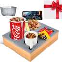 LAVAED Couch Cup Holder Tray Couch Caddy for Sofa Bed Car Seat Movie Nights, Gifts & Self-use, Silicone Wooden Couch Cup Holder Sofa Caddy for Remote Control Holder Beverage Snacks