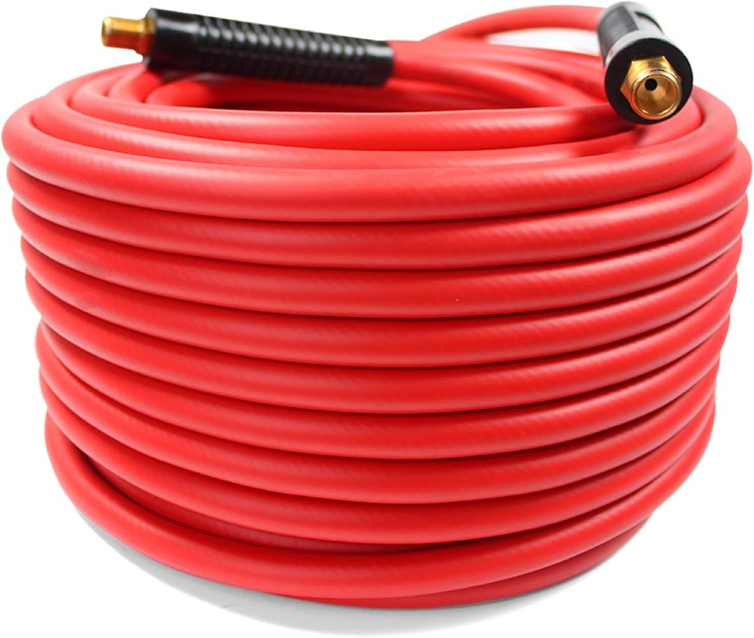 MaxWorks 80786 Lightweight All Weather No-Memory Non-Kinking 300 PSI Maximum Hybrid Polymer Air Hose, 1/4" x 100' , Red