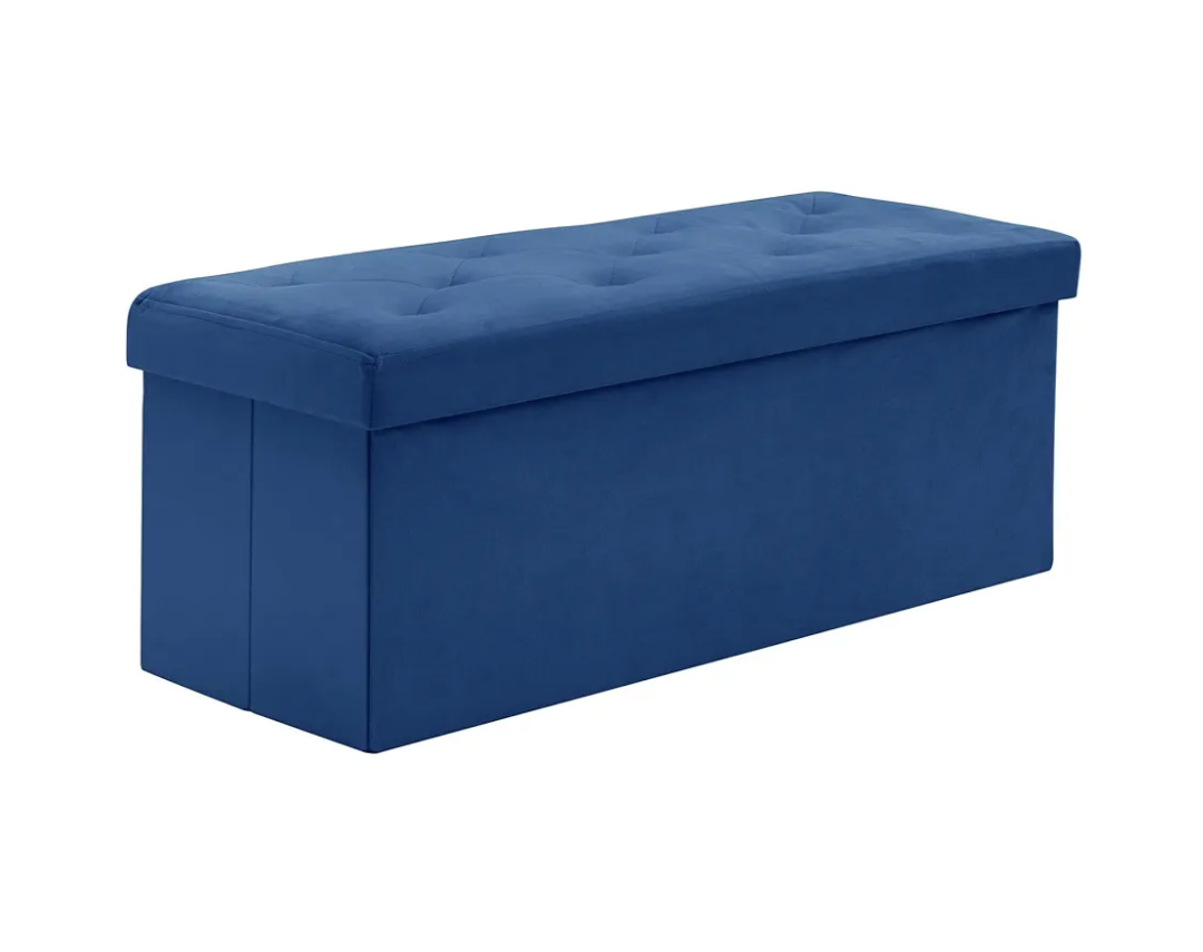 BRIAN & DANY 43 Inches Folding Storage Ottoman Bench, Velvet Ottoman with Storage for Living Room, Long Shoes Bench,Flannelette Footrest Benches Seat (Blue)