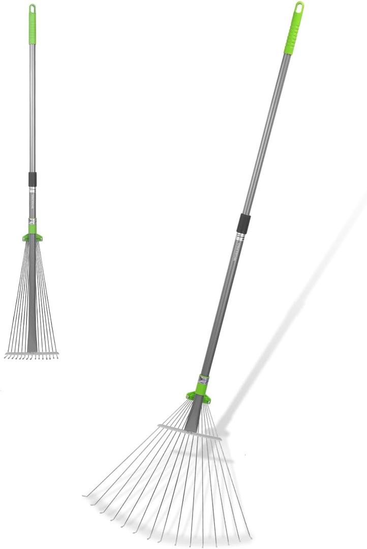 WORKPRO Leaf Rake for Gardening, Adjustable Metal Garden Rake for - Collapsible & Telescopic, Long Handle 32- 63, Heavy Duty Metal Rakes Tool for Garden, Yard, & Lawn