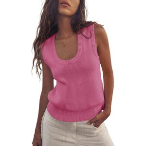 Saodimallsu Women's Ribbed Knit Sweater Vest (Pink)