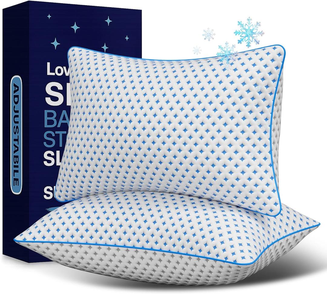 Memory Foam Pillows 2 Pack Adjustable Loft Cooling Pillows King Size Set of 2 for Sleeping, Firm, Supportive, and Breathable Design for Hot, Side, Back, and Stomach Sleepers