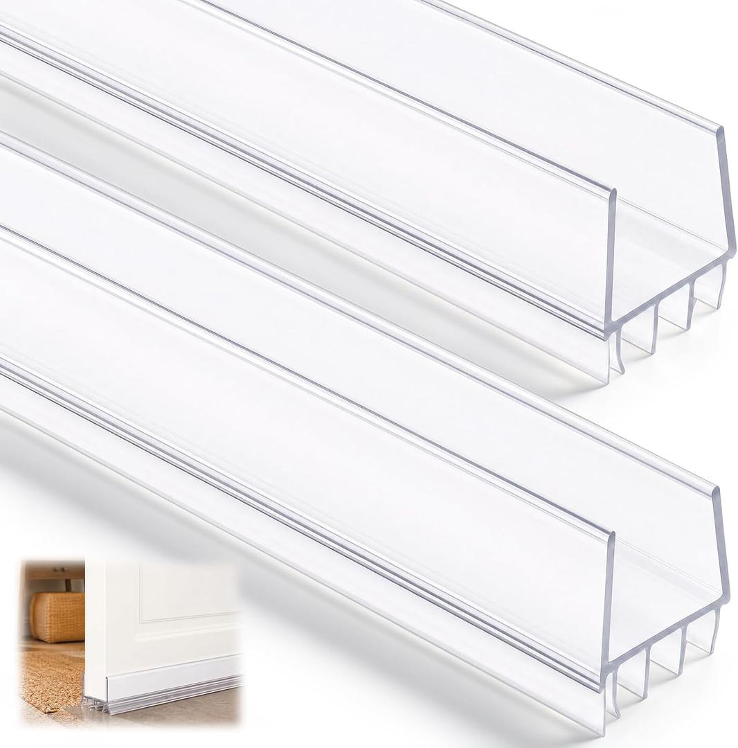 Yaocom 2 Pack 36” U Shape Door Bottom Seal, Exterior Door Sweep, Adjustable Weatherstripping Draft Stopper, Block Light Reduce Noise, Slide on Install, Fits 36” x 1-3/4”, Fills 3/8”-3/4” Gap (Clear)